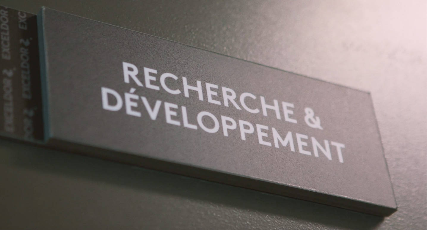 Research and development signage on door