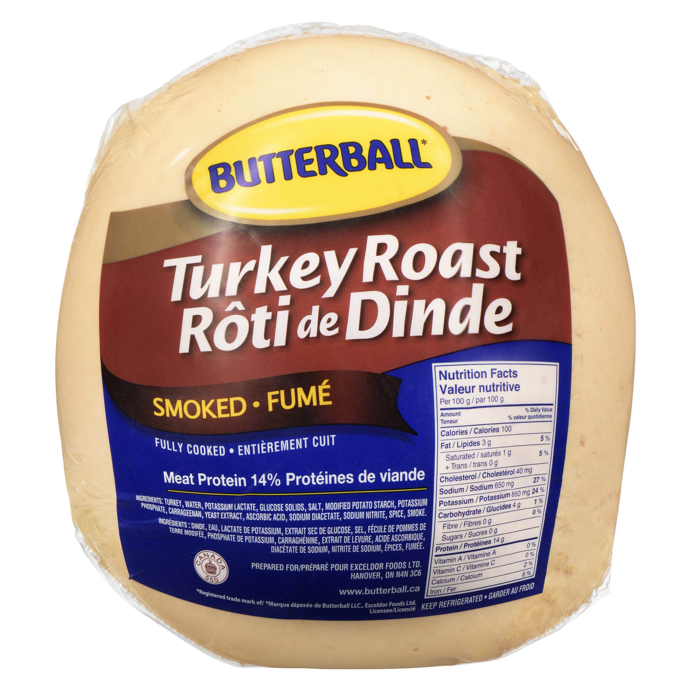 Smoked turkey roast in packaging